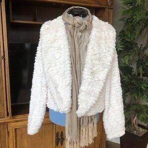 NWT Nina Leonard Long Sleeve Light Cream Faux Fur Jacket 1 X
